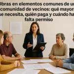 Reunión de vecinos, abogada explicando, obras en elementos comunes, comunidad de propietarios
